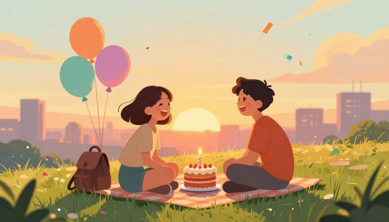 A heartwarming digital illustration of two generic friends s...