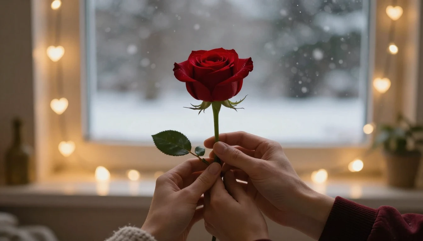 A cinematic and romantic scene featuring a pair of hands gen...