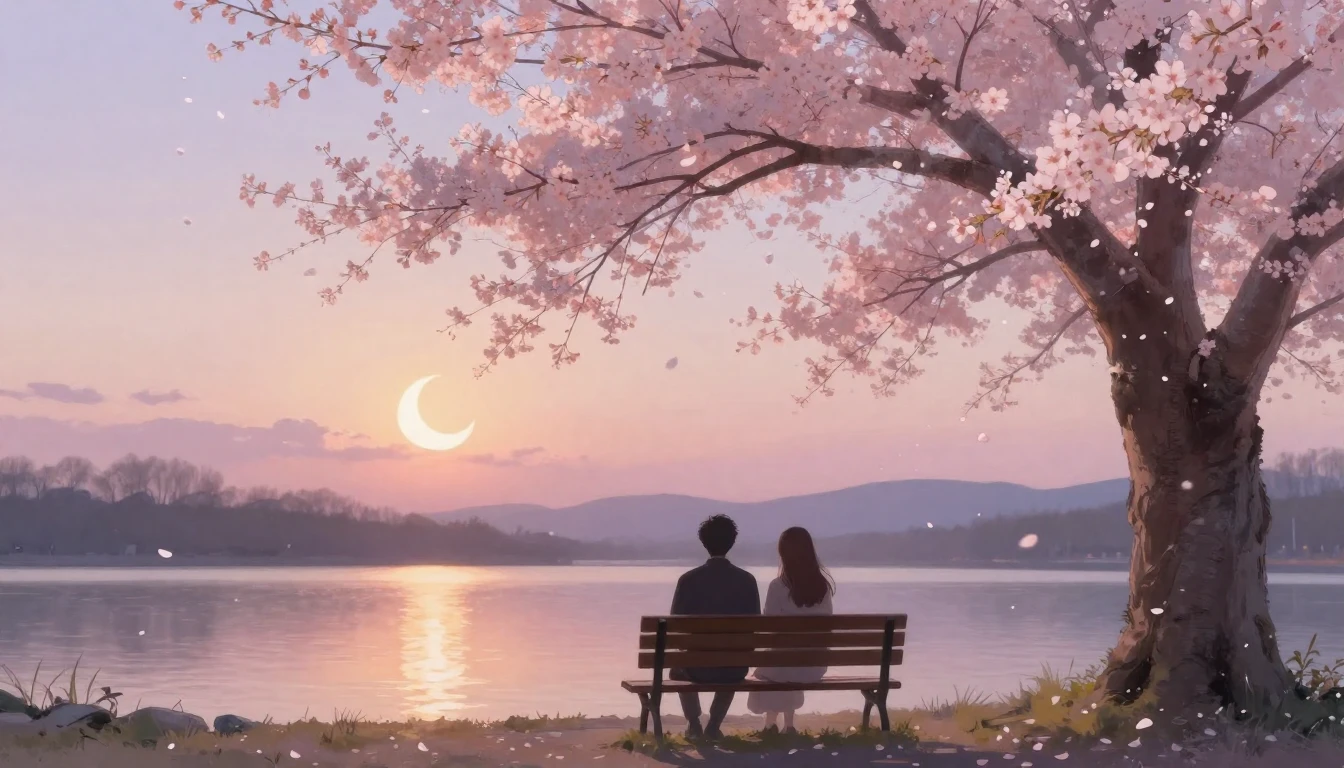 A dreamy and romantic scene of two silhouettes sitting on a ...