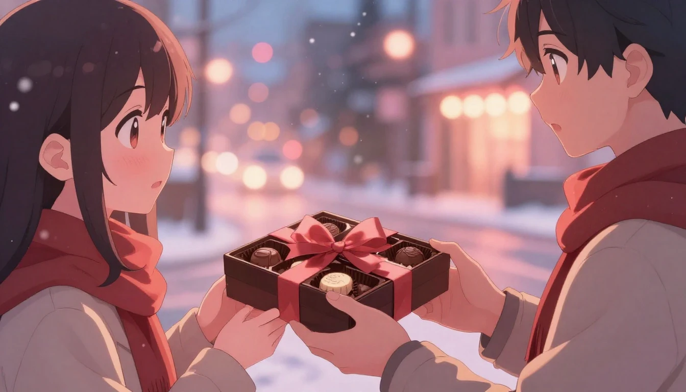 A warm and romantic anime-style illustration focusing on a b...