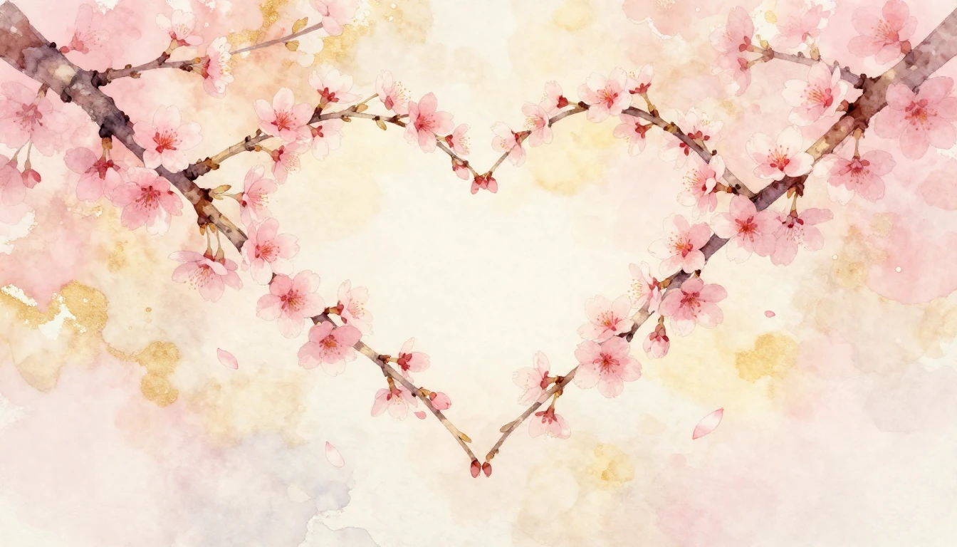 A delicate watercolor painting of two intertwined cherry blo...