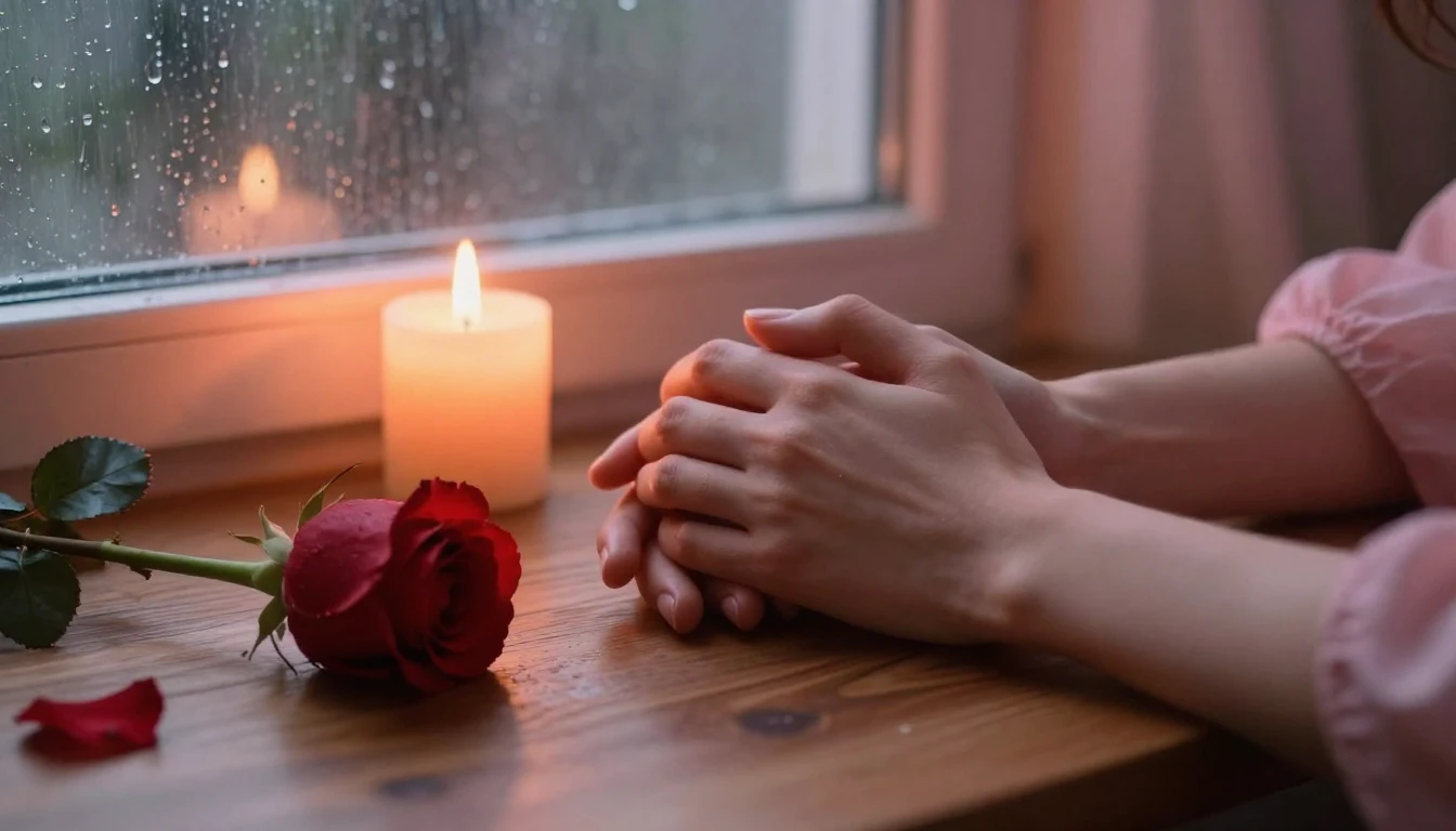 A romantic and soft artistic composition depicting two inter...