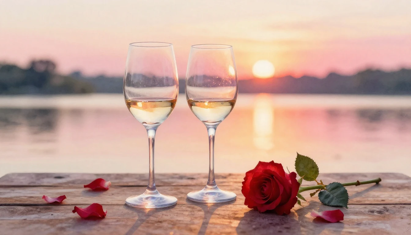 A beautiful watercolor painting of two elegant wine glasses ...