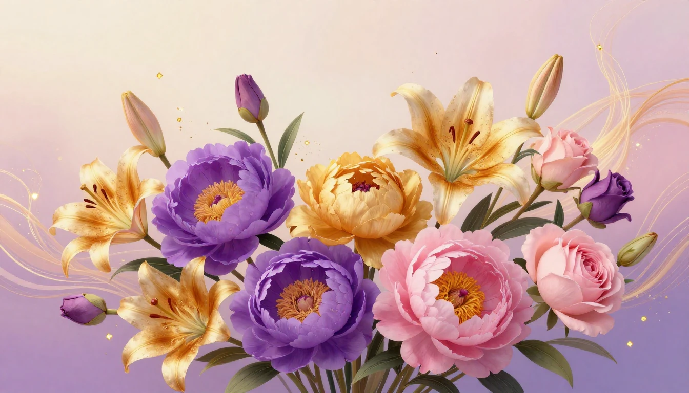 A vibrant and artistic composition featuring a variety of bl...