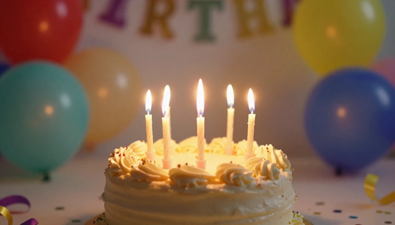 A warm and inviting birthday celebration scene, soft golden ...