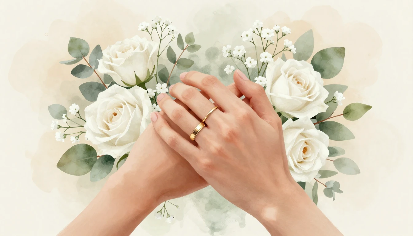 A romantic and elegant illustration focusing on two hands ge...
