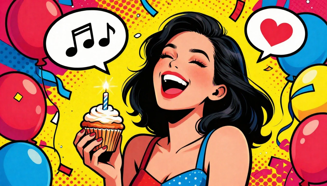 A vibrant and energetic illustration of a young woman celebr...