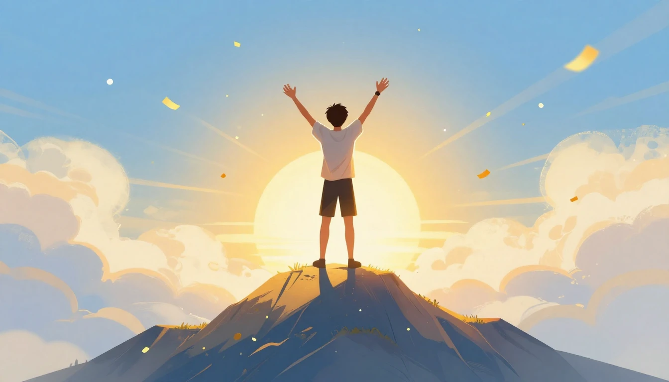 A vibrant and uplifting illustration of a person standing on...