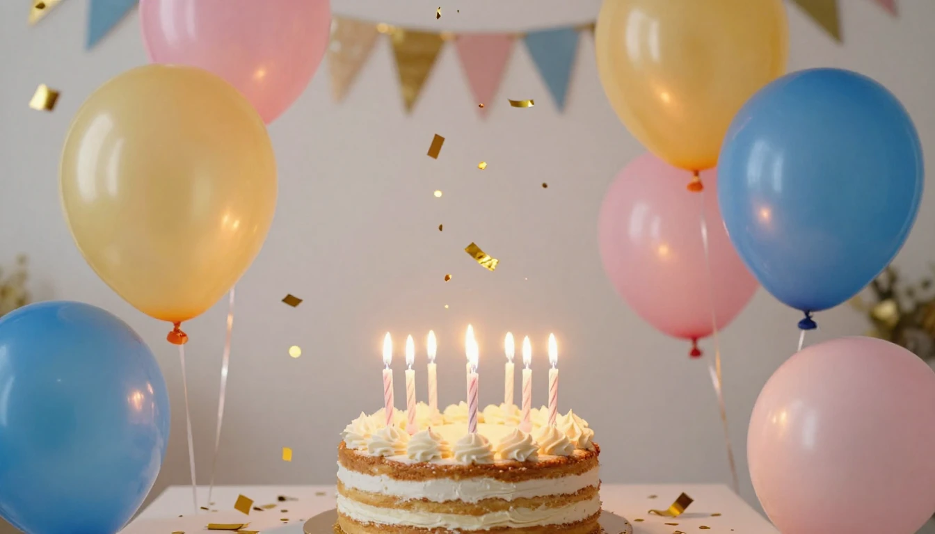 A bright and festive birthday celebration scene, colorful ba...