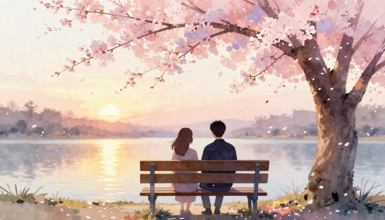 A delicate watercolor painting depicting two stylized silhou...