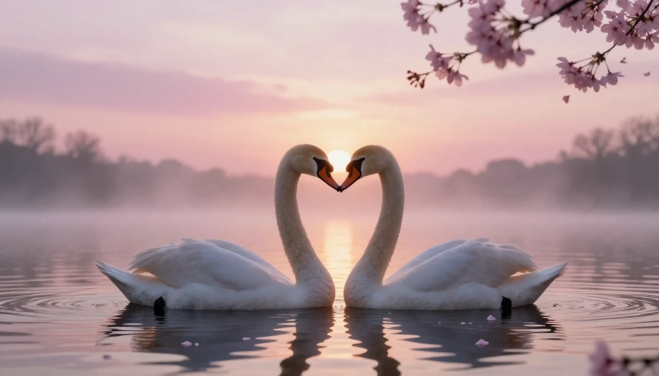 A dreamy and romantic scene featuring two delicate silhouett...