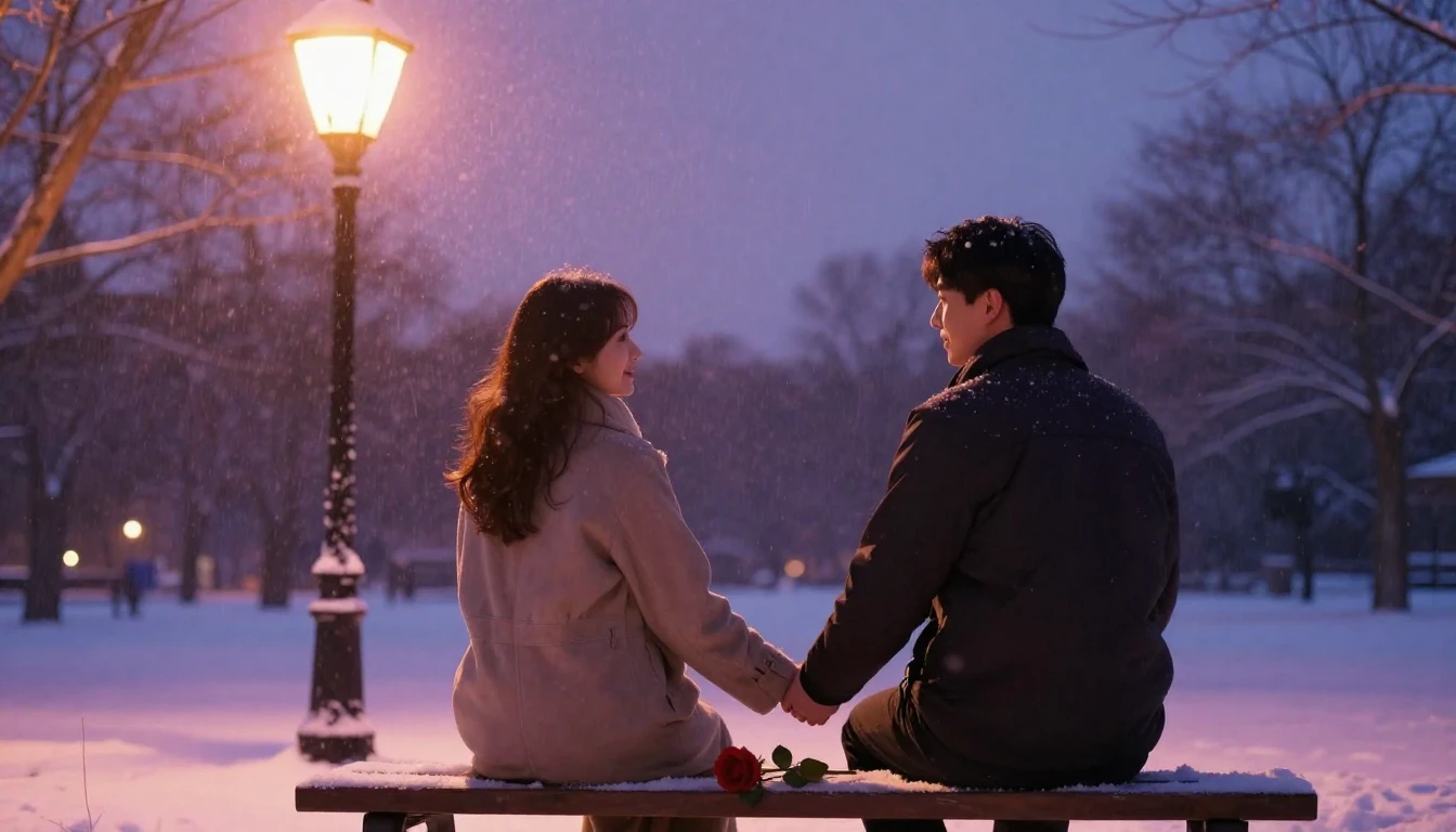 A romantic and intimate scene of a couple holding hands on a...