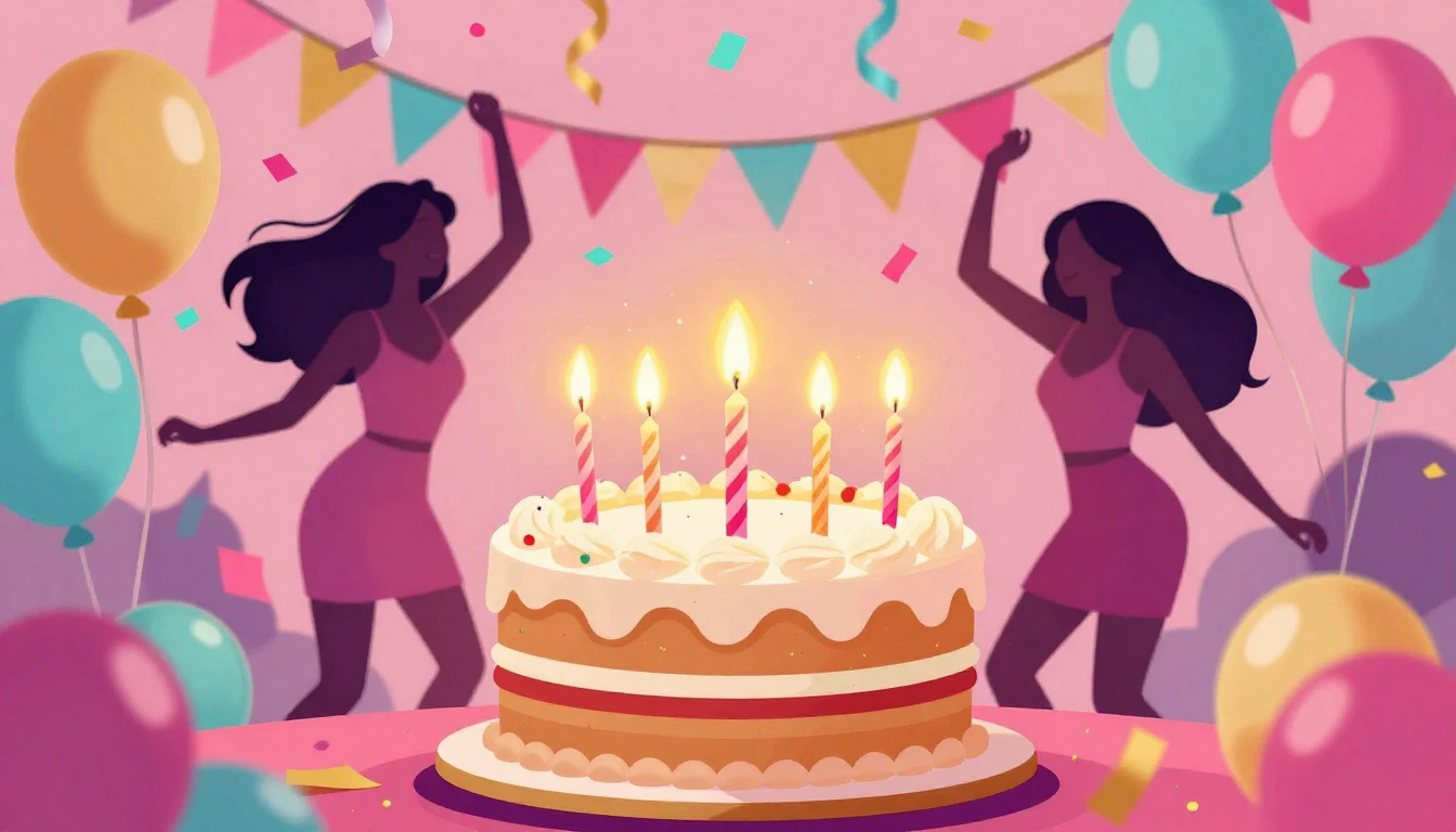 A vibrant and festive illustration celebrating a birthday. I...