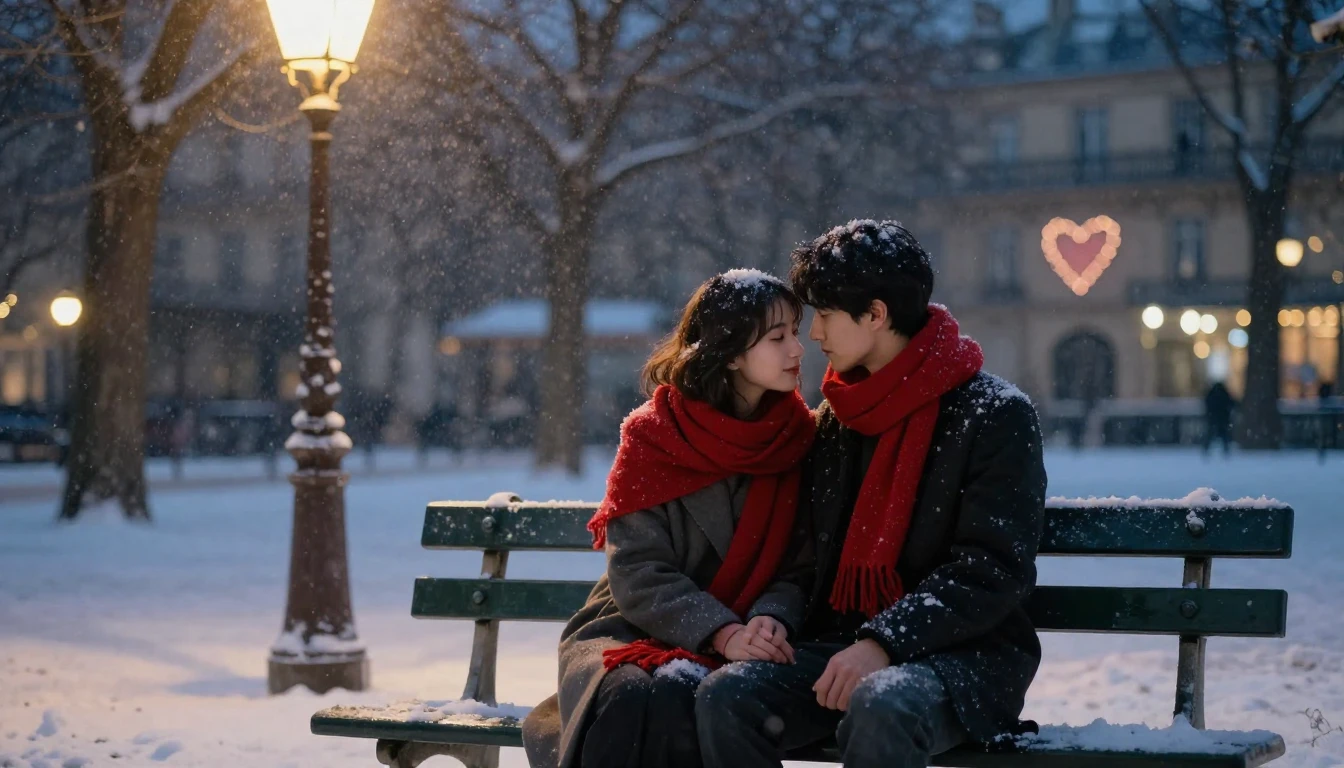 A romantic and dreamy scene featuring a couple sitting on a ...