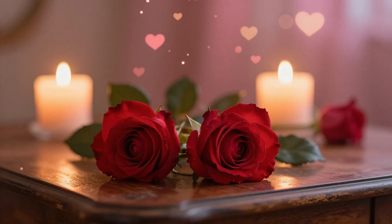 A dreamy and ethereal scene featuring two delicate red roses...