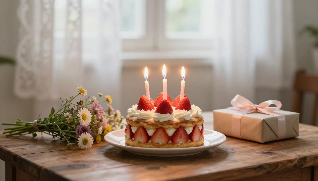A heartwarming close-up scene of a birthday celebration on a...