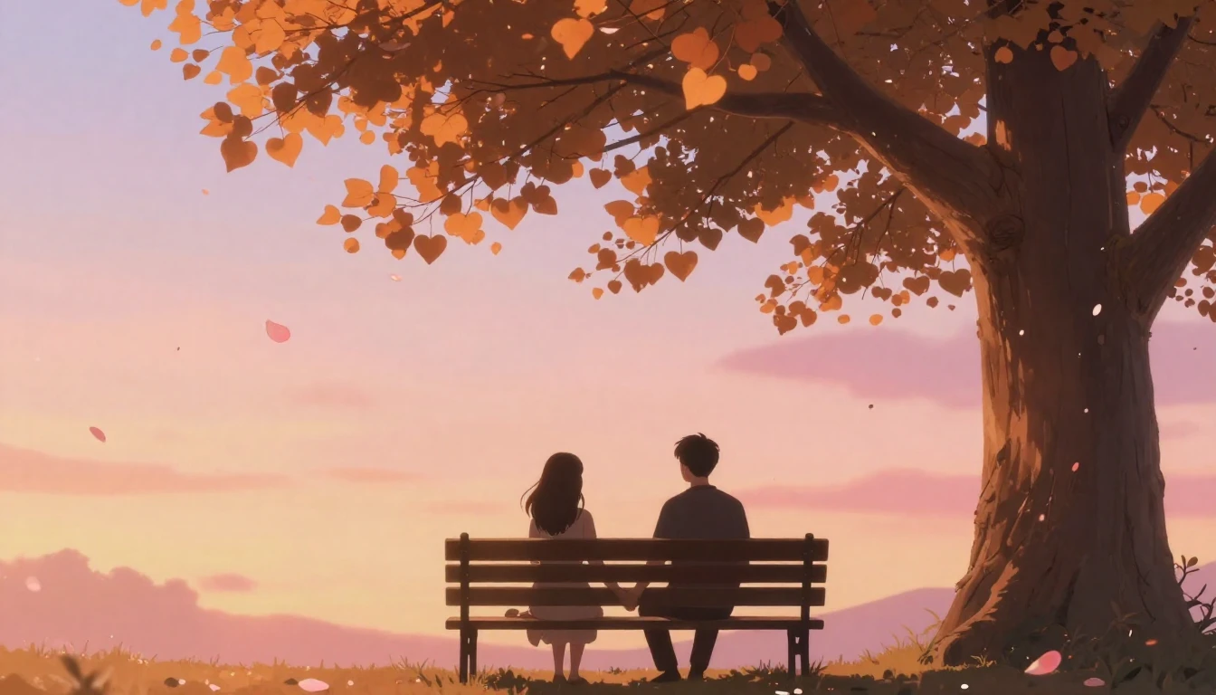 A romantic and dreamy scene featuring a silhouette of a coup...