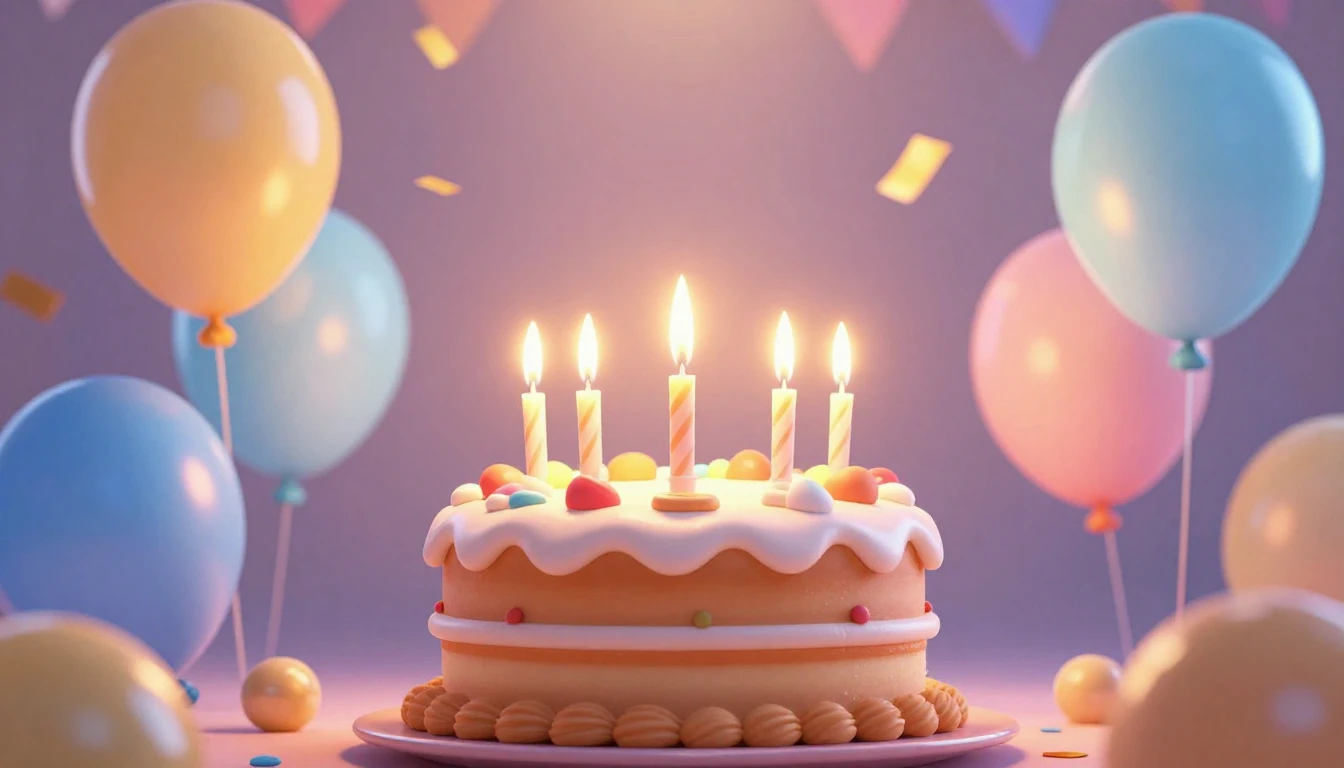 A vibrant and cheerful birthday celebration scene in a 3D an...