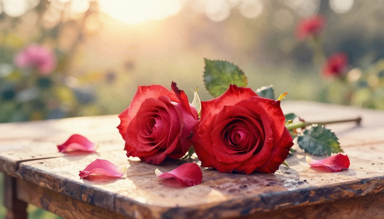 A beautiful watercolor painting of two intertwined red roses...