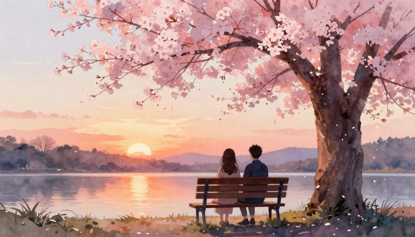 A beautiful watercolor painting depicting two silhouettes of...