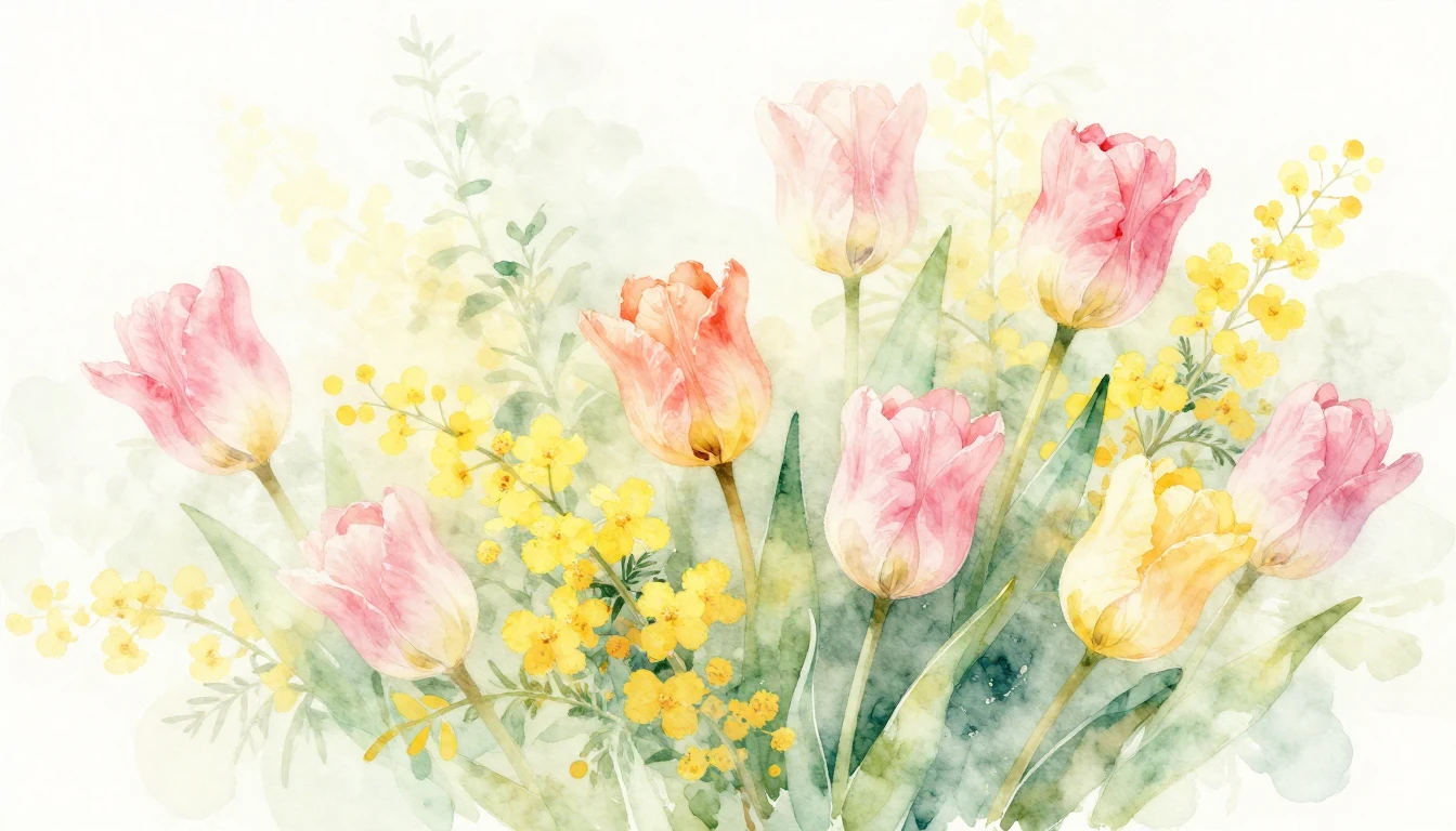 A delicate watercolor painting of blooming spring flowers li...