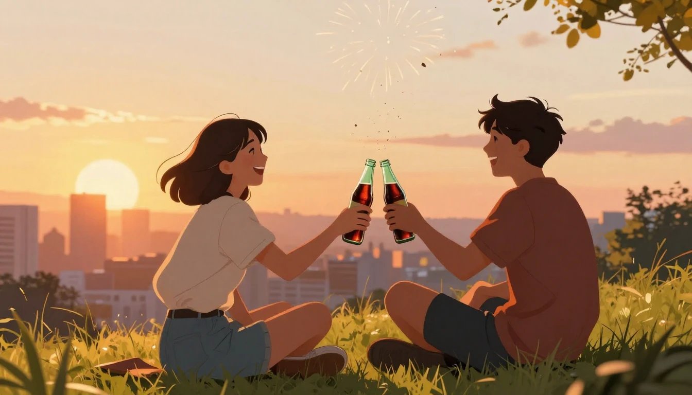 A vibrant and heartwarming illustration of two friends sitti...