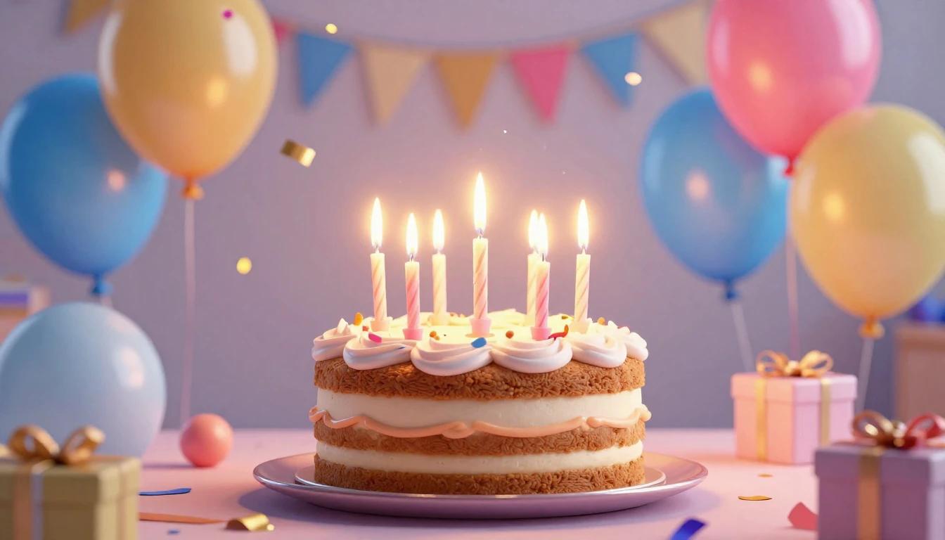 A vibrant and festive birthday celebration scene, featuring ...