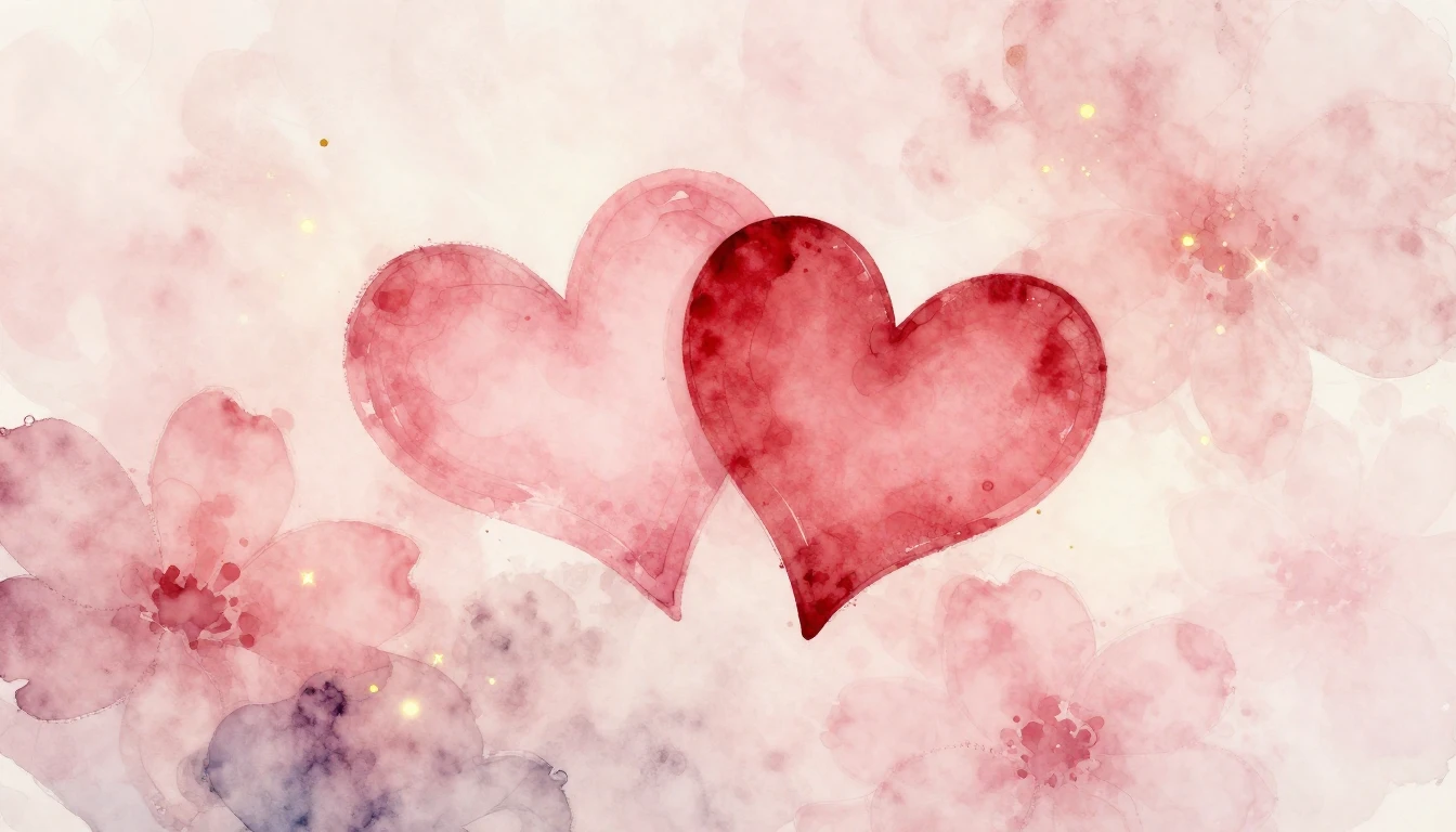 A delicate watercolor painting of two stylized hearts intert...