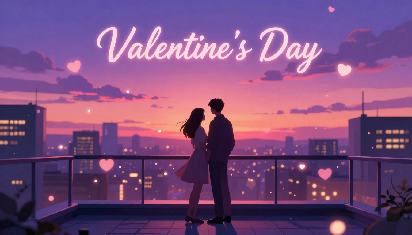 A romantic and vibrant illustration for a Valentine's Day so...