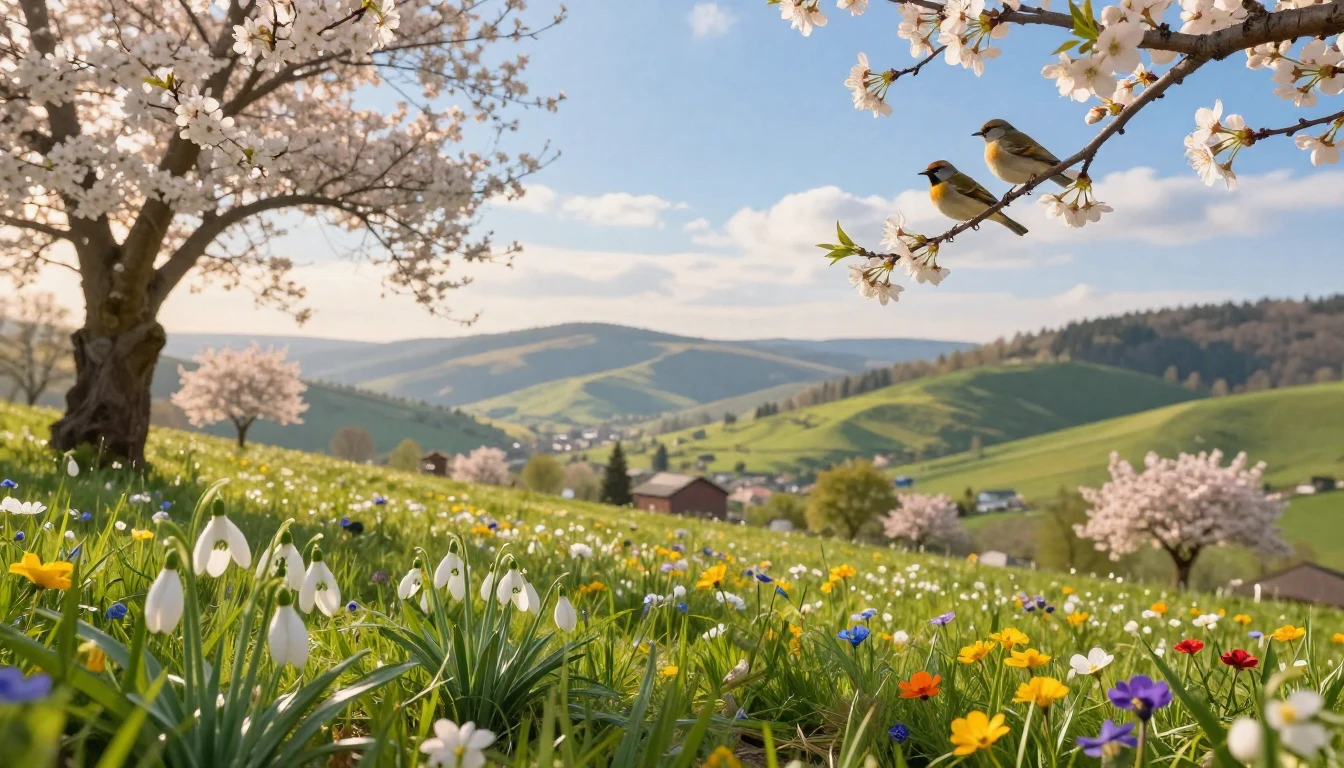 A breathtaking spring landscape in a lush Romanian valley. D...