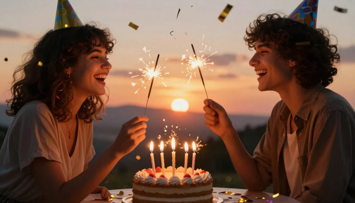 A vibrant and festive birthday scene focusing on friendship....