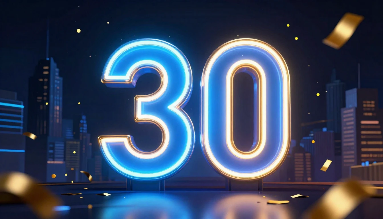 A vibrant and modern album cover design celebrating a 30th b...