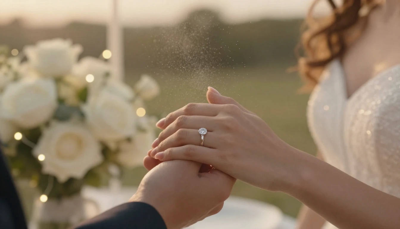 Close-up cinematic shot of a couple holding hands showing en...