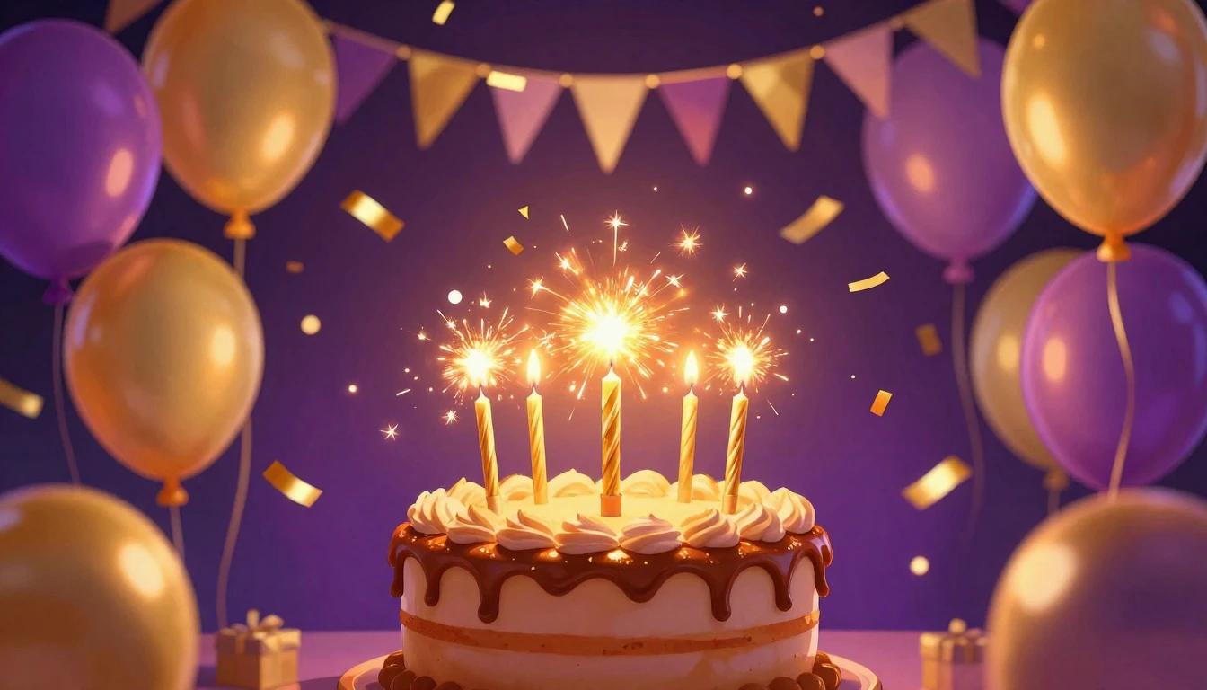 A vibrant and festive birthday celebration scene, digital ar...