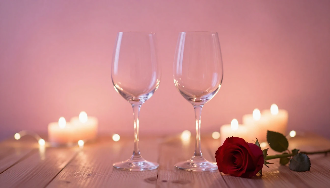 A soft and dreamy scene featuring two delicate wine glasses ...