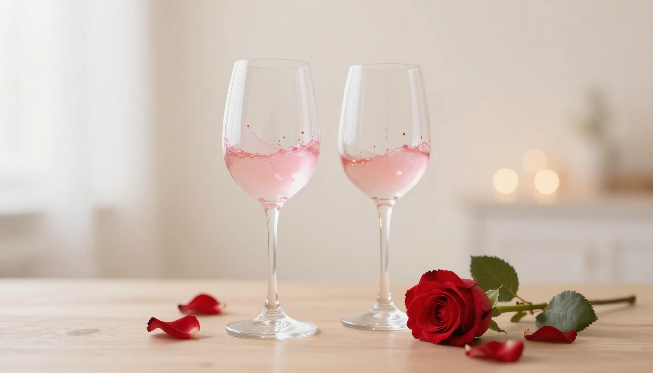 A soft and dreamy scene featuring two elegant wine glasses s...
