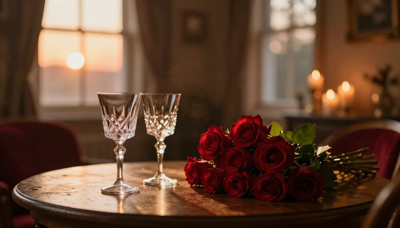 A breathtaking cinematic scene of a cozy, dimly lit room dur...