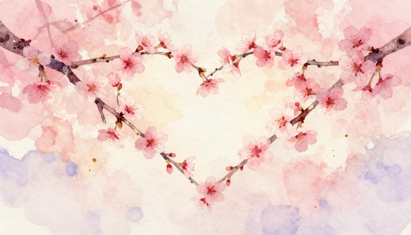 A delicate watercolor painting of two intertwined cherry blo...