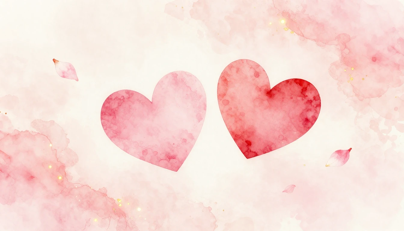 A soft watercolor painting of two delicate pink and red hear...