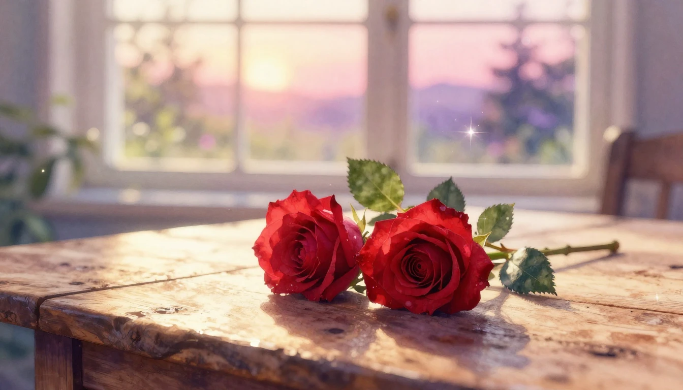 A beautiful watercolor painting of two delicate red roses in...