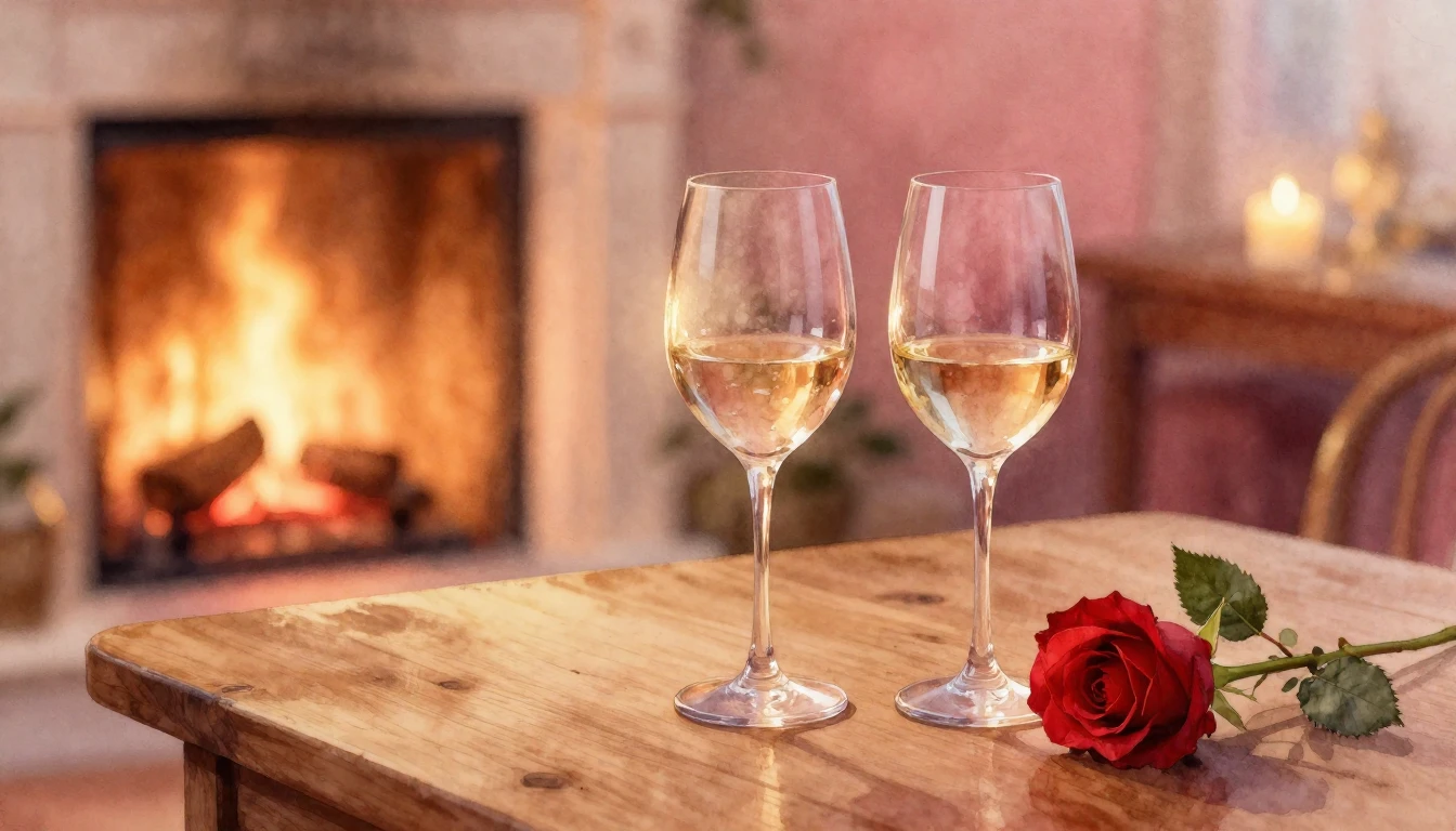 A soft watercolor painting of two delicate wine glasses sitt...