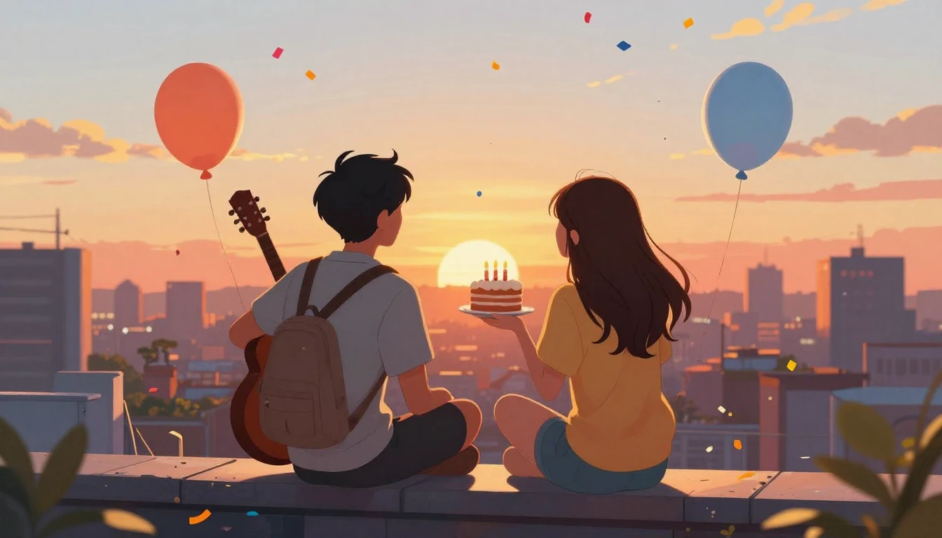 A heartwarming and vibrant illustration of two friends sitti...