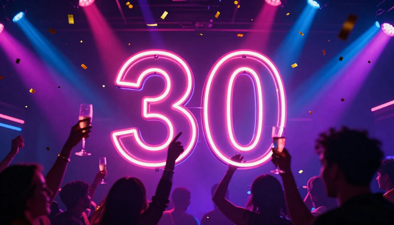 A vibrant and celebratory album cover design featuring a lar...