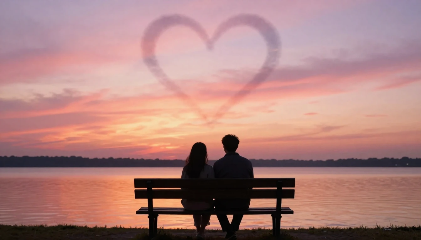 A romantic and intimate scene showing two silhouettes sittin...