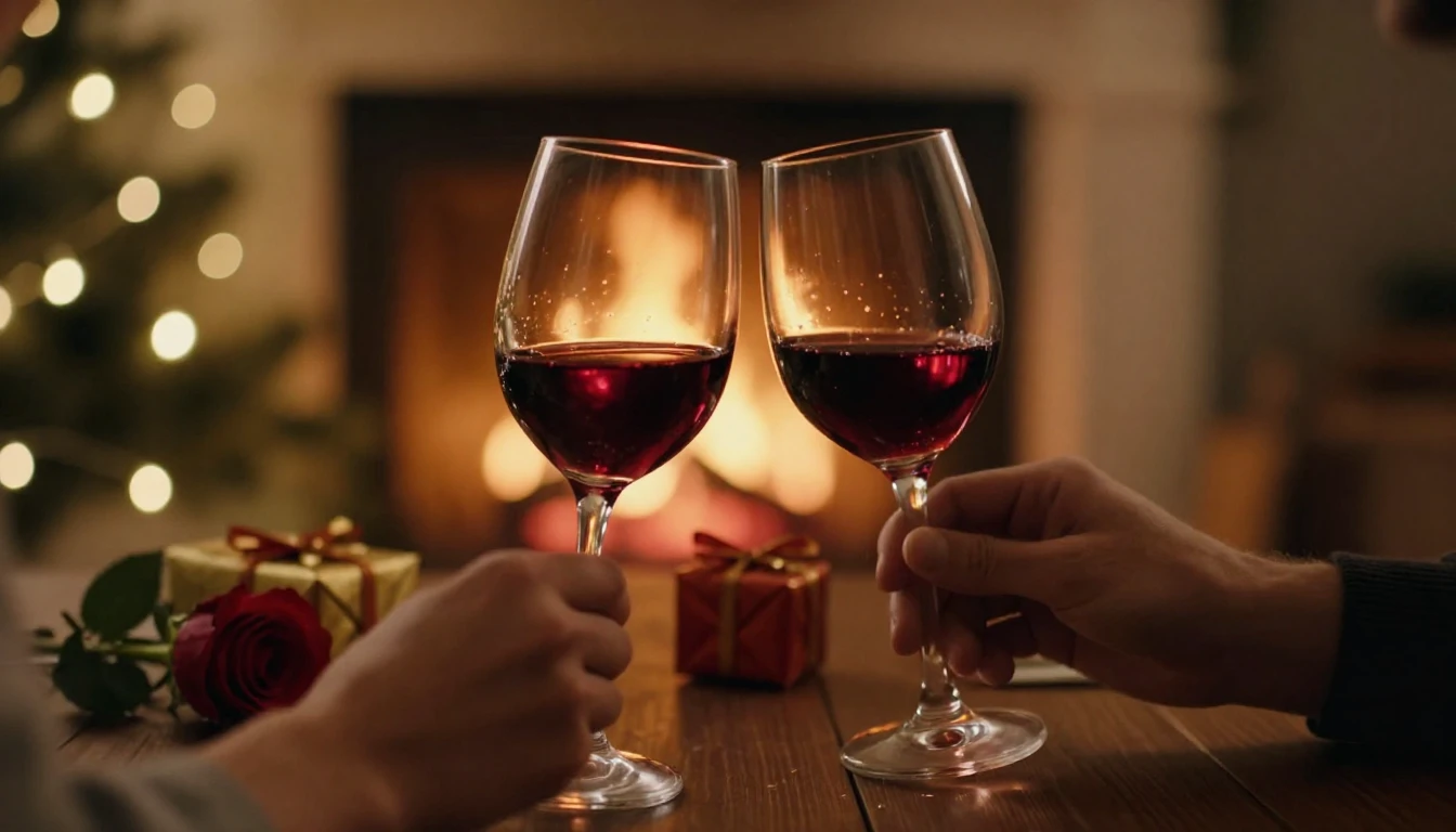 A close-up cinematic shot of a romantic dinner setting for t...