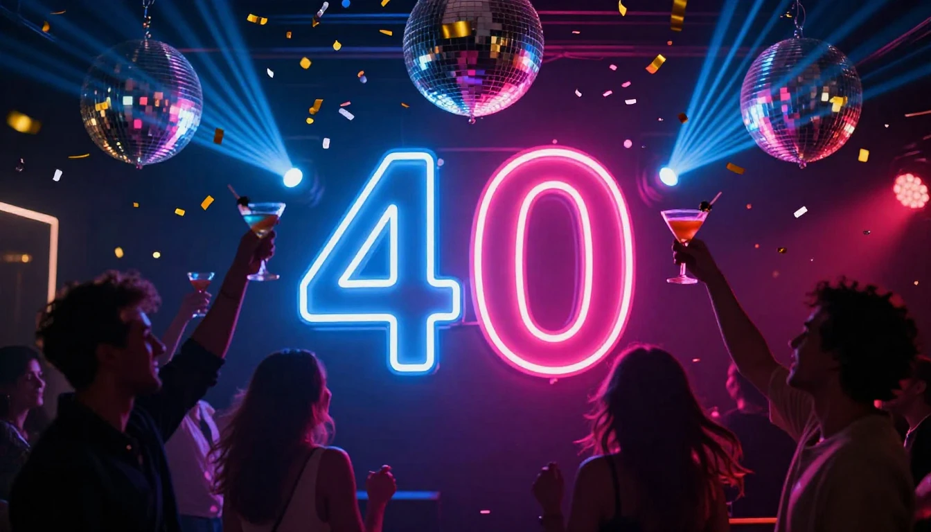 A vibrant and energetic party scene celebrating a 40th birth...