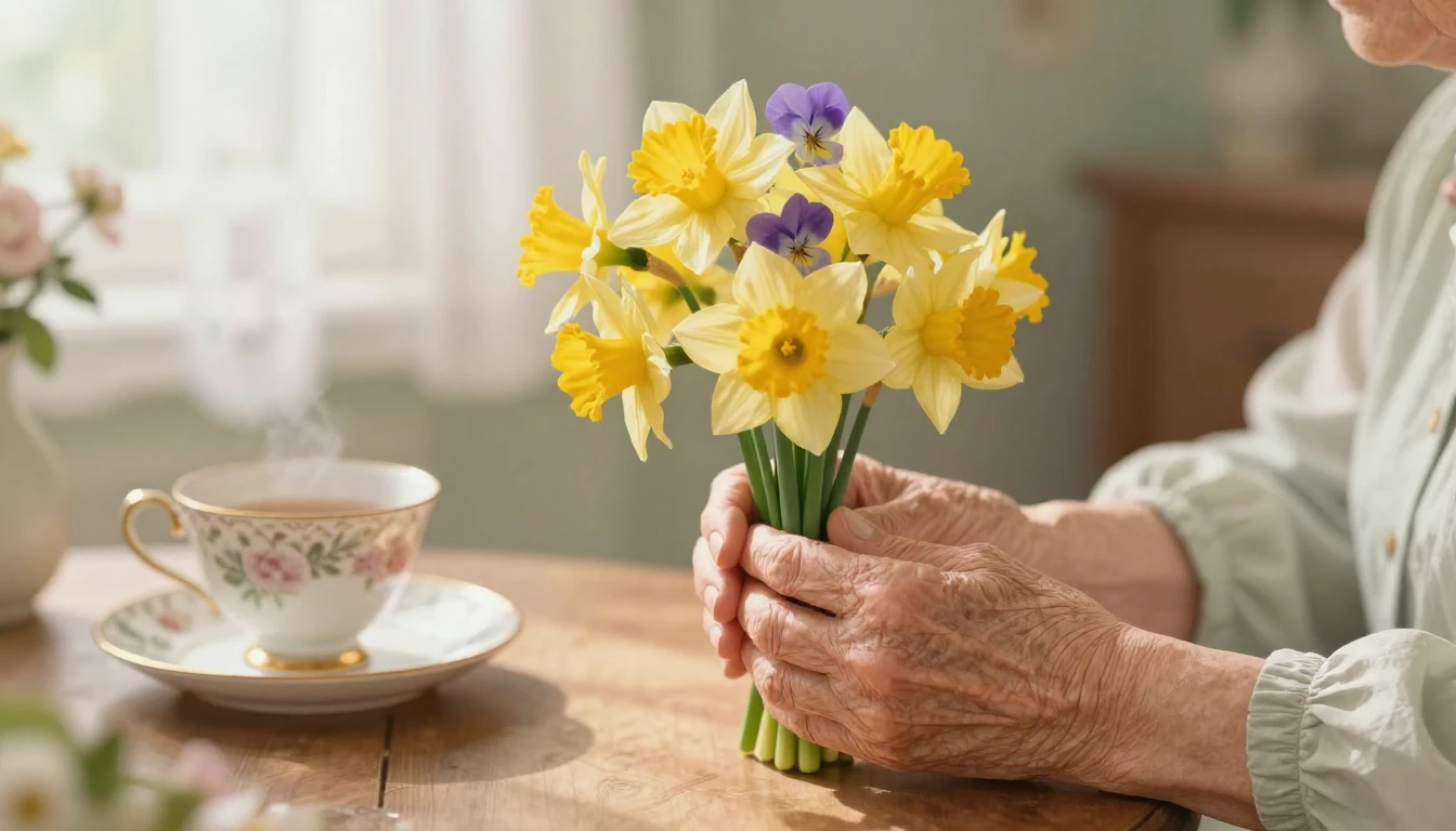 A heartwarming close-up illustration of an elderly woman's w...