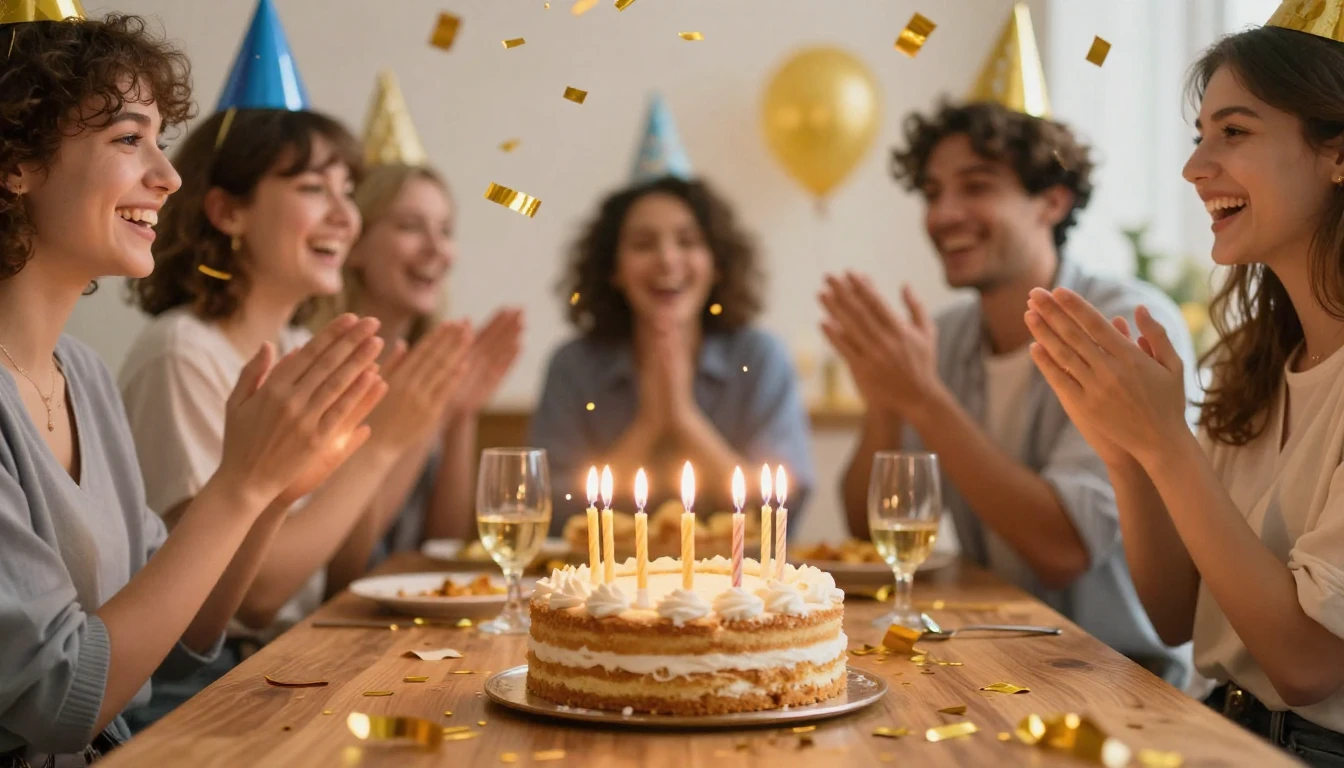 A festive birthday scene focusing on friendship and celebrat...