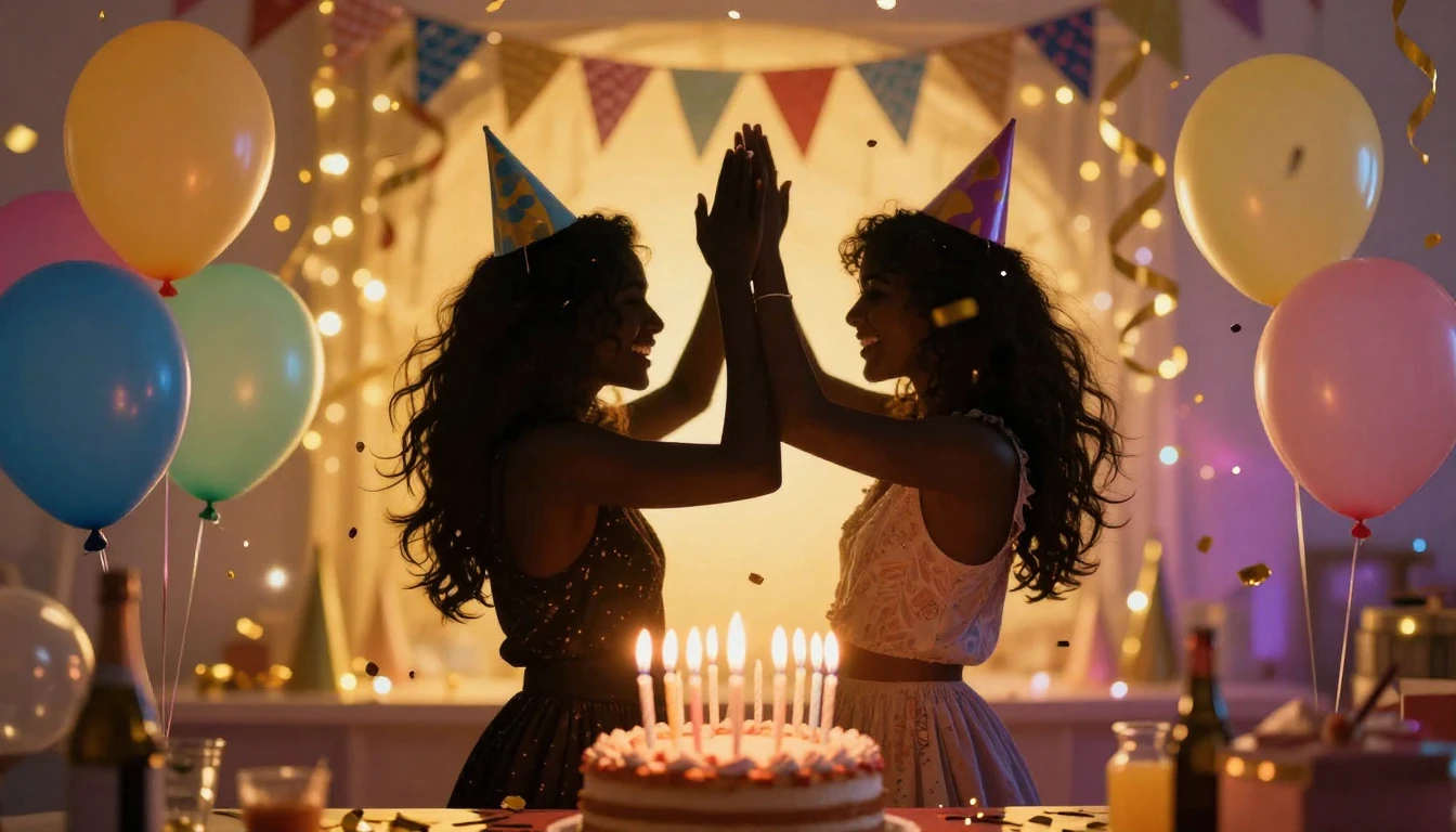 A vibrant and colorful birthday celebration scene focusing o...