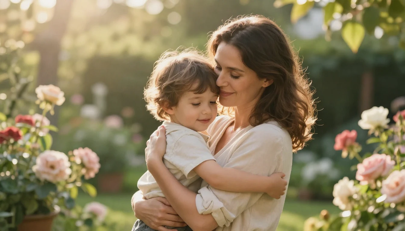 A tender and emotional scene featuring a mother and child em...